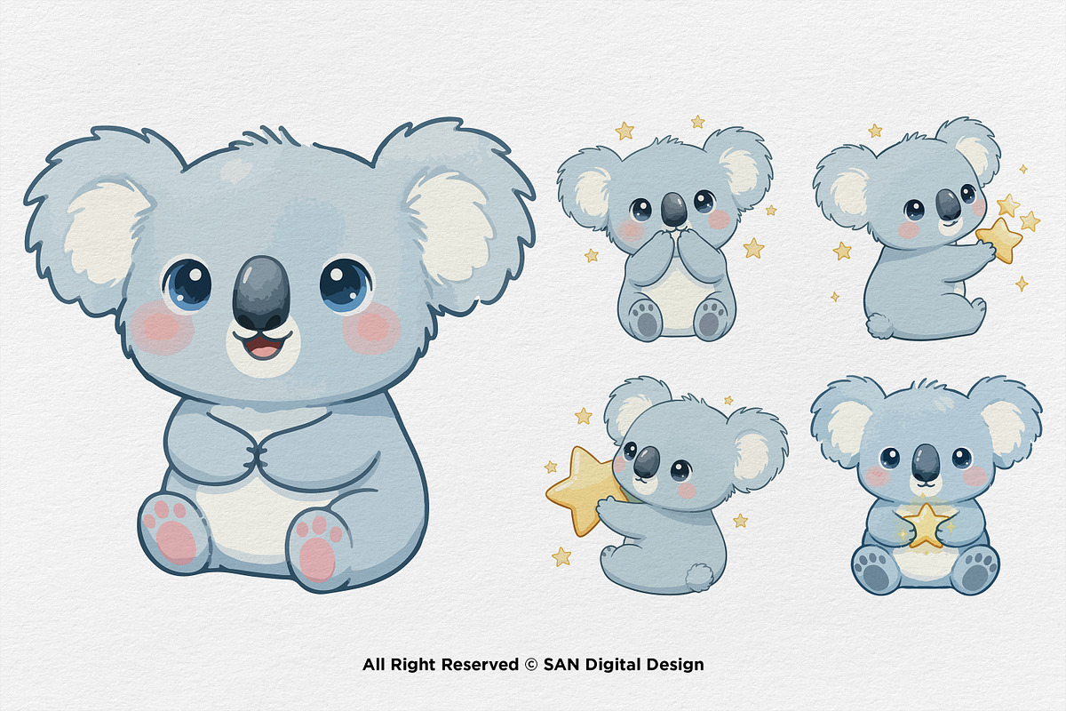 15 Bundle Watercolor Blue Koala Kids, an Animal Illustration by Morspective (Photo 6 of 8)