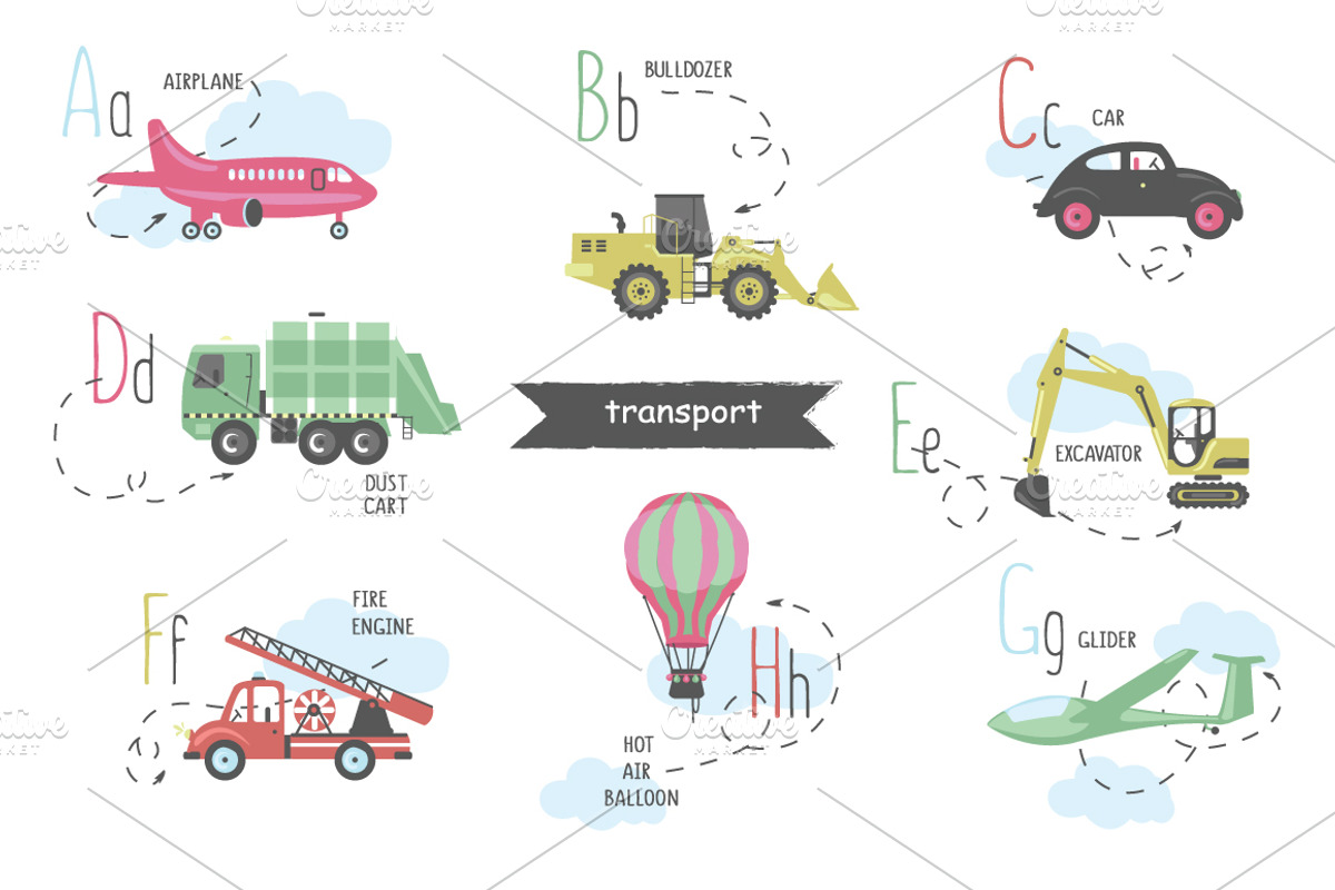 Vector A-Z transport alphabet, an Education Illustration by narinadraban (Photo 1 of 22)