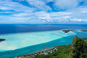 Panoramic view of Maupiti island and lagoon from Mount Teurafaat, a Nature Photo by GoodGoods