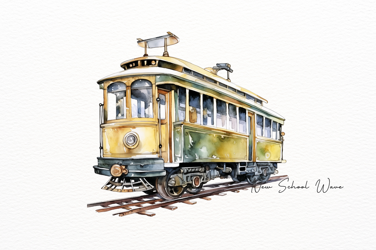Vintage City Tram Watercolor Clipart, an Object Illustration by New-School-Wave (Photo 3 of 5)