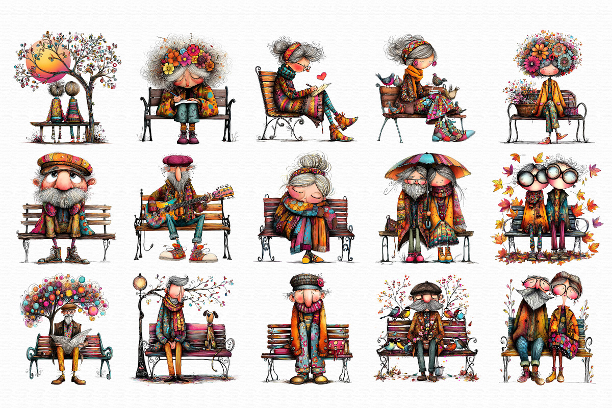Old People on a Bench PNG, an Illustration by Libby Wishes (Photo 2 of 6)