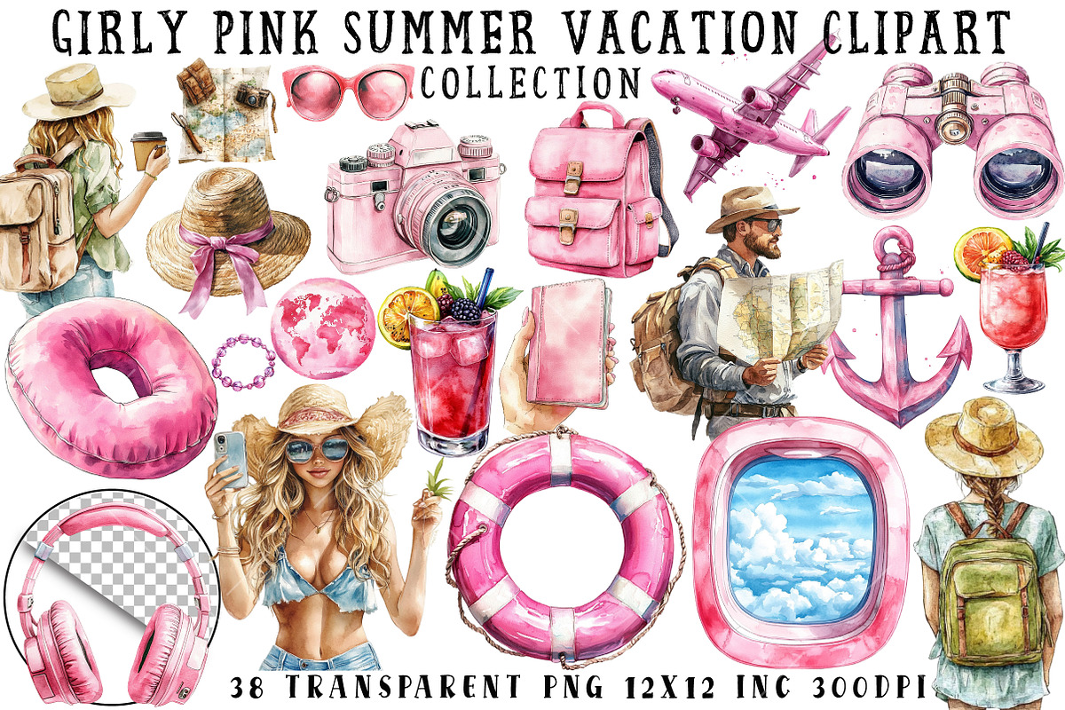 Girly Pink Summer Vacation Clipart, an Illustration by OK Design (Photo 1 of 6)