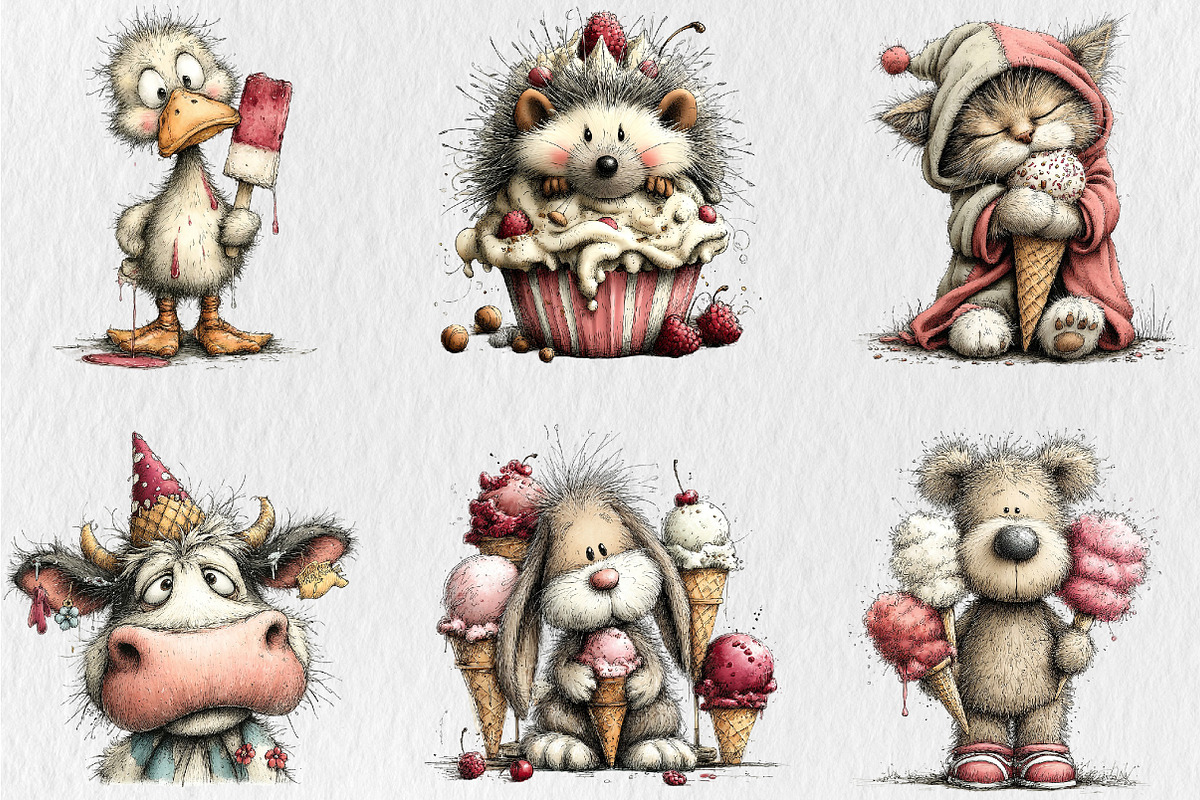 Summer Ice Cream Animals Clipart, a Seasonal Illustration by Rose Art (Photo 3 of 6)