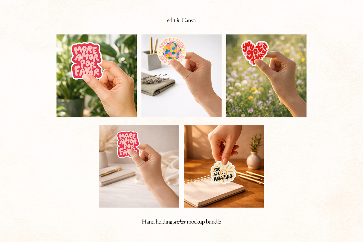15 Hand Sticker Mockups for Canva, a Product Mockup by Matisse Studio (Photo 7 of 8)