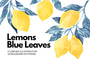 Lemons Blue Leaves, a Food Illustration by Helga Wigandt (Thumbnail 1 of 8)