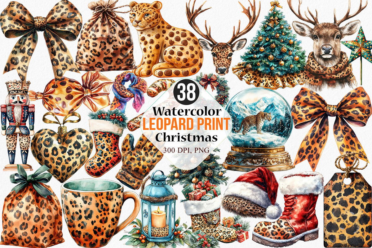 Leopard Print Christmas Clipart, an Illustration by Canvas Craft (Photo 1 of 7)
