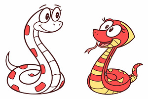 Cartoon Snakes with Red and Yellow, an Animal Illustration by Imamul001