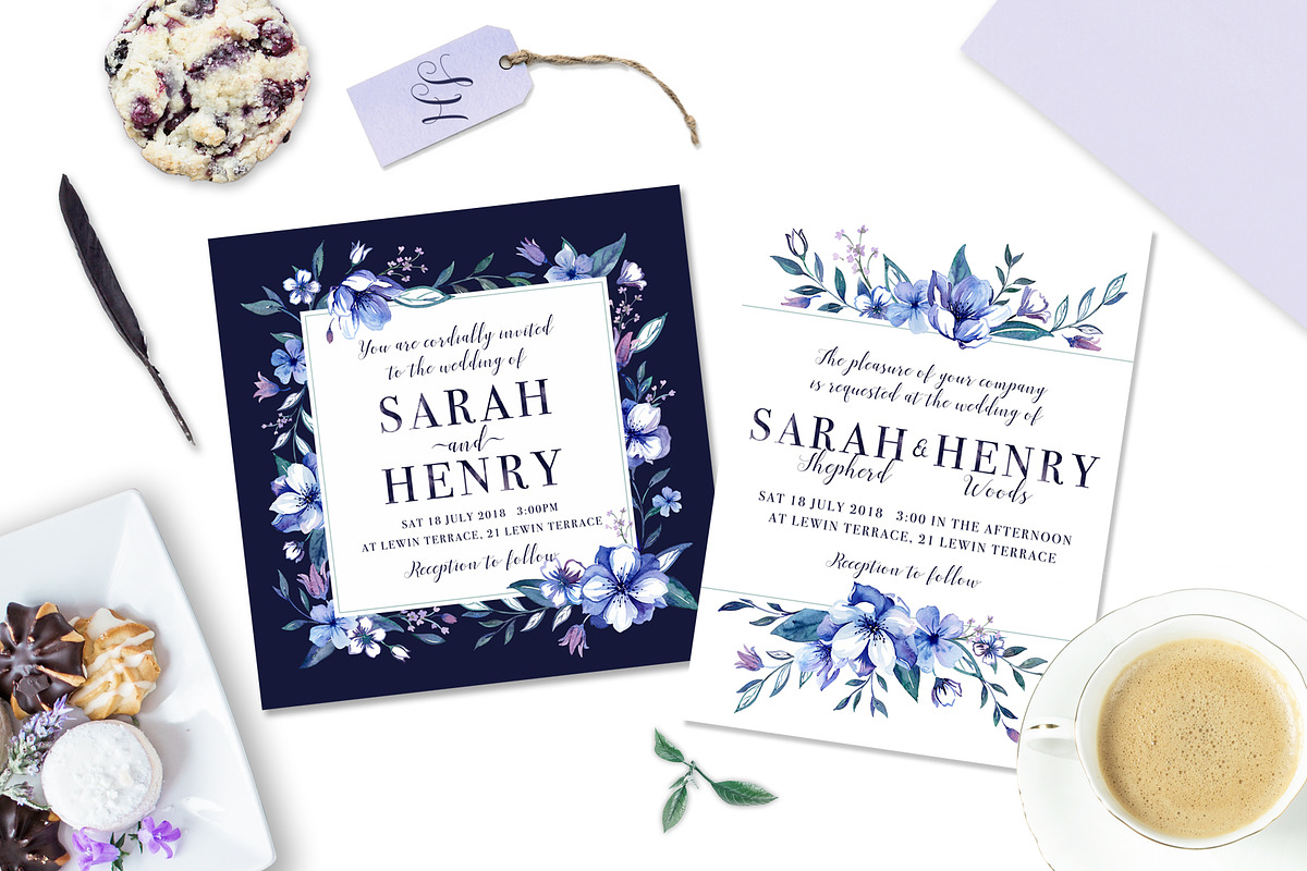 Floral Blues Watercolor Design Set, an Illustration by Art by Lin (Photo 5 of 5)