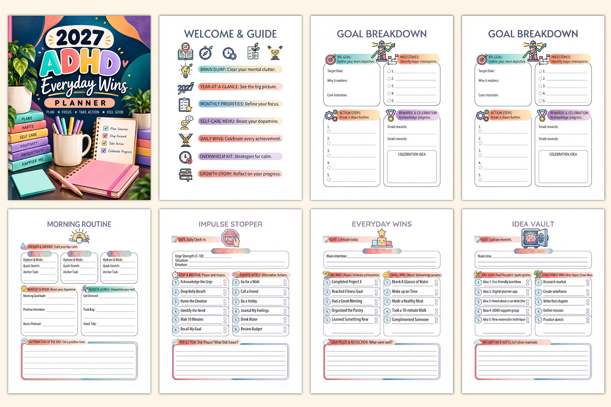 2027 ADHD Everyday Wins Planner, a Stationery Template by Shumaya (Photo 2 of 6)