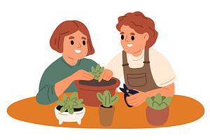 Cute little boy and girl planting, an Object Illustration by Vectorbuum
