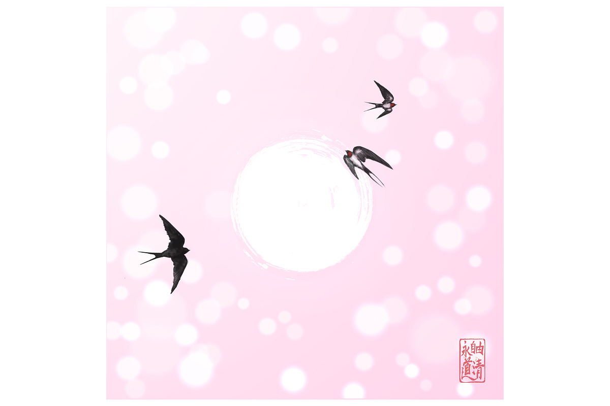 Japanese ink painting sumi-e. Birds., an Animal Illustration by Elina_Li (Photo 17 of 25)