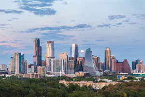Harvest moon in the Austin skyline