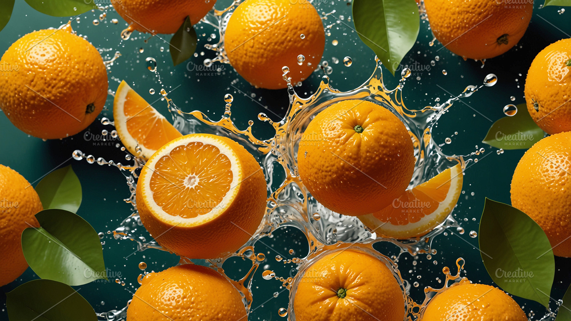 Fruit Splash on Teal Background, a Food & Drink Photo by Stock Shape