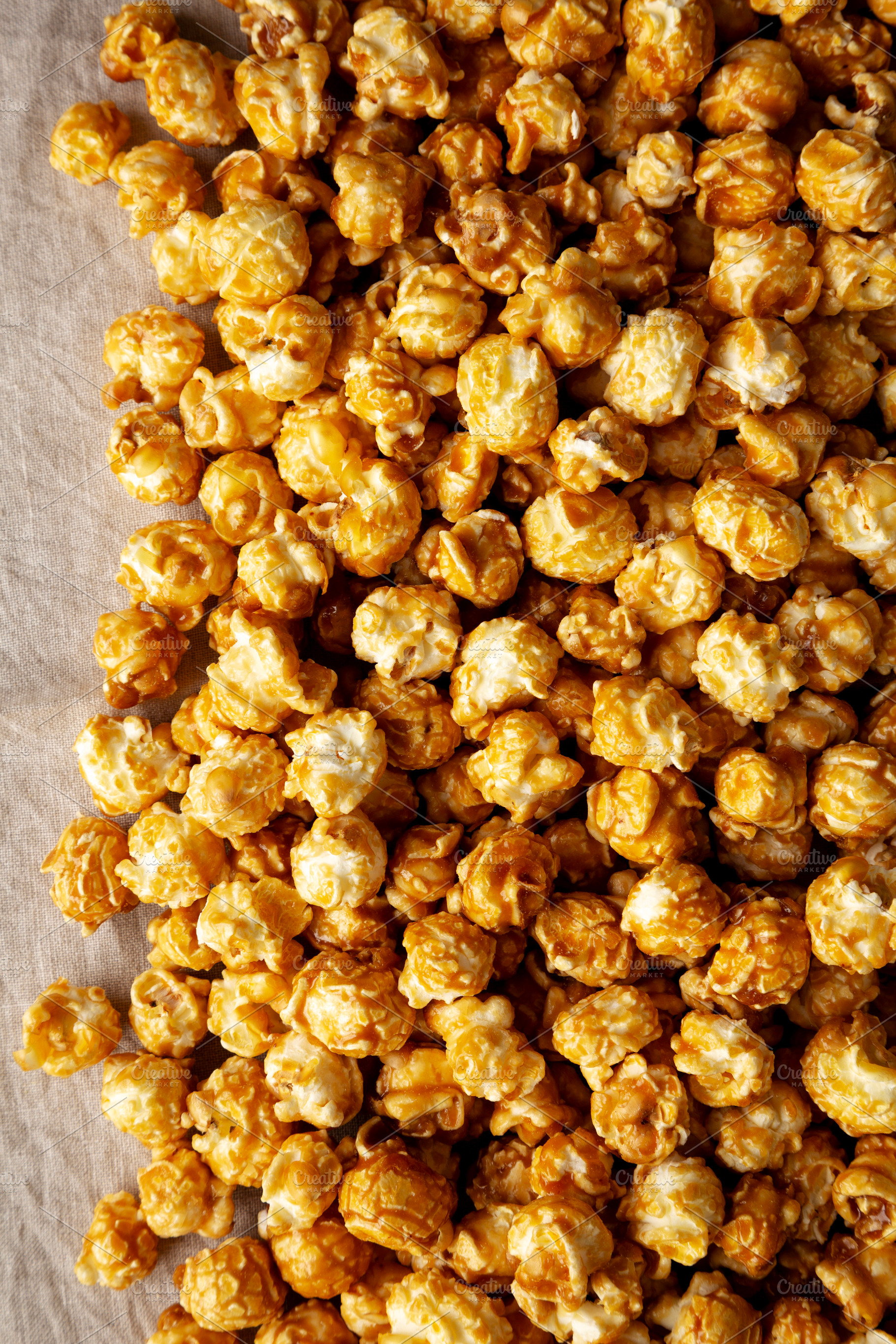 Homemade Caramel Pop Corn, top view., a Food & Drink Photo by LiudmylaChuhunova