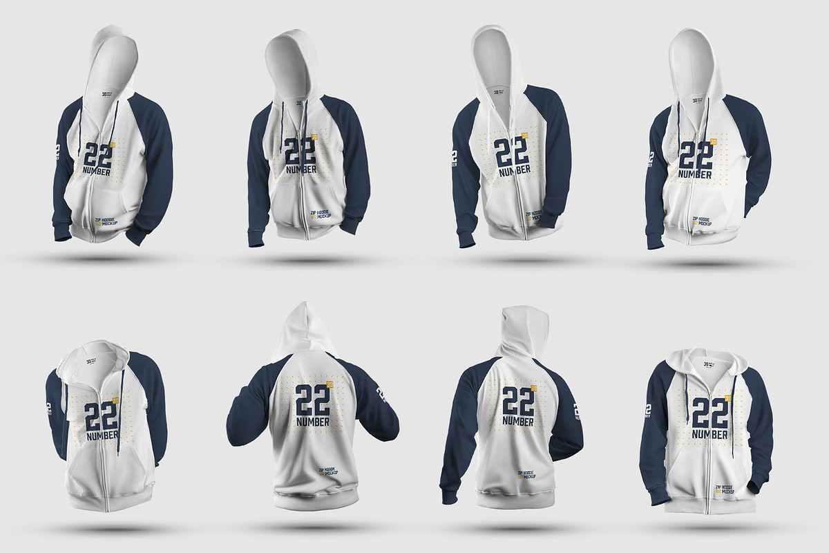 8 3D Zip Hoodie Mockups, a Hoody Mockup by Grow Design Craft Studio (Photo 2 of 8)