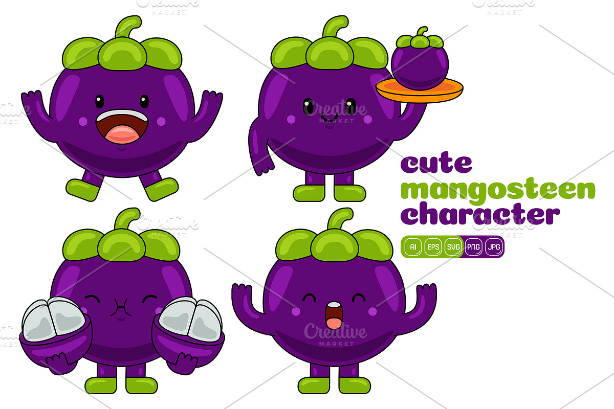 Mangosteen Mascot Vector Pack, an Illustration by MEDZ (Photo 5 of 5)