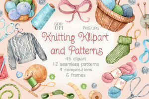 45 Knitting Clipart & Patterns, a Decorative Illustration by ZinchArt