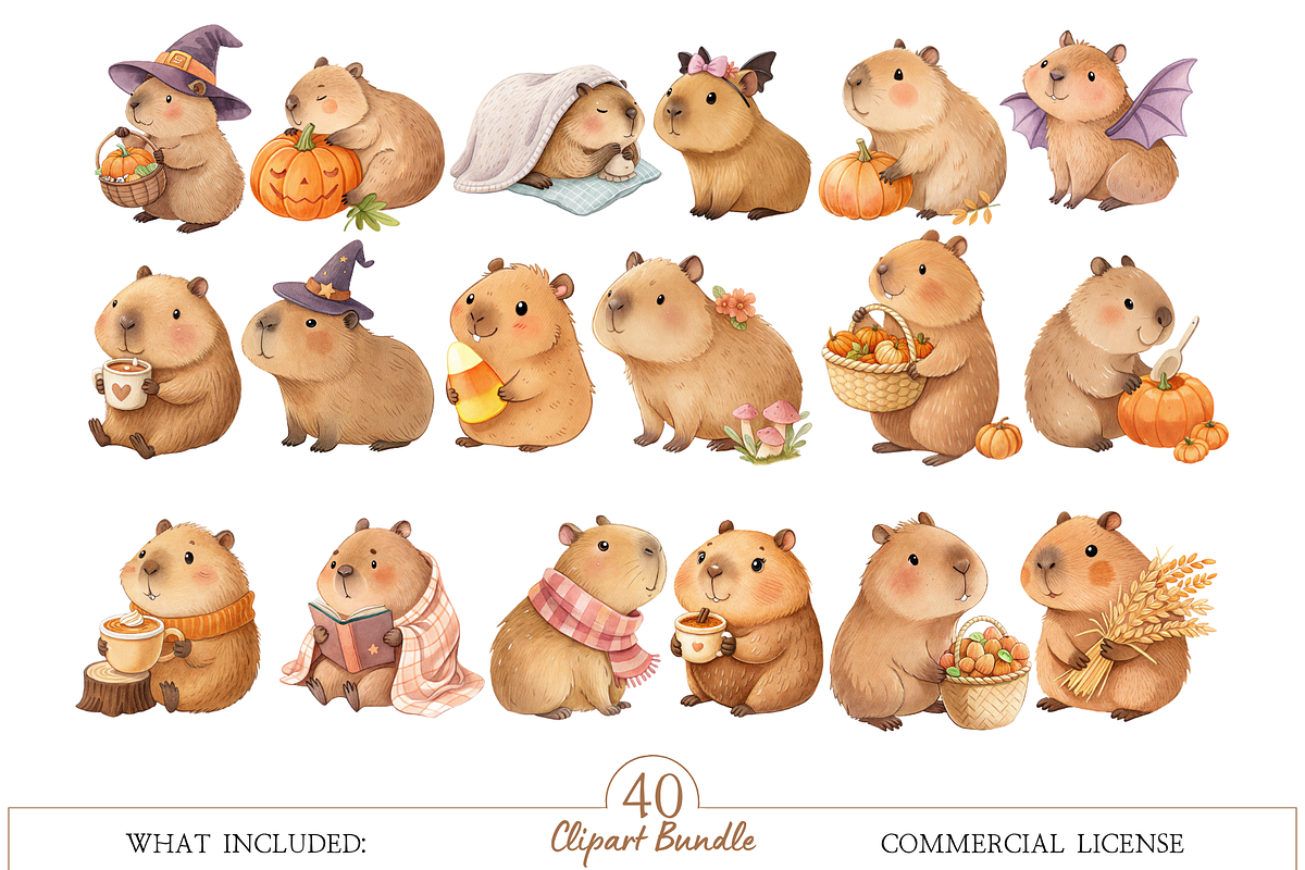 Halloween Capybara Clipart, an Animal Illustration by MockupWizard (Photo 2 of 5)