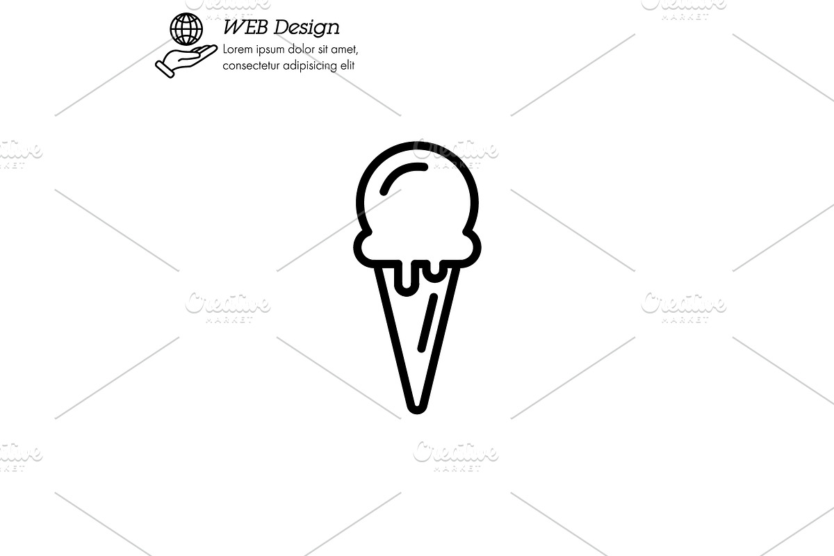 Ice cream in waffle cone icon thin, an Outline Icon by Anno Urbis