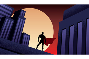 Superhero City Night, a Work Illustration by Malchev