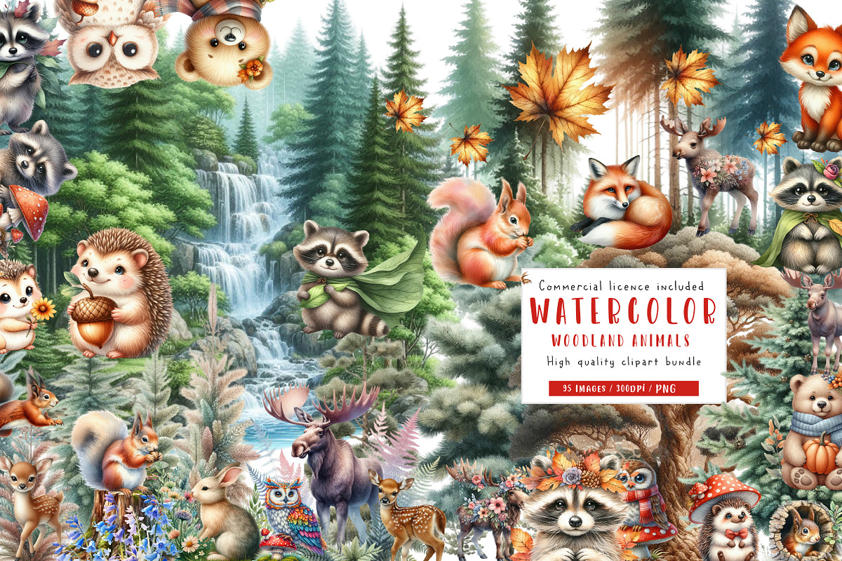 Watercolor Woodland Animals clipart, an Illustration by CreationArt (Photo 1 of 5)