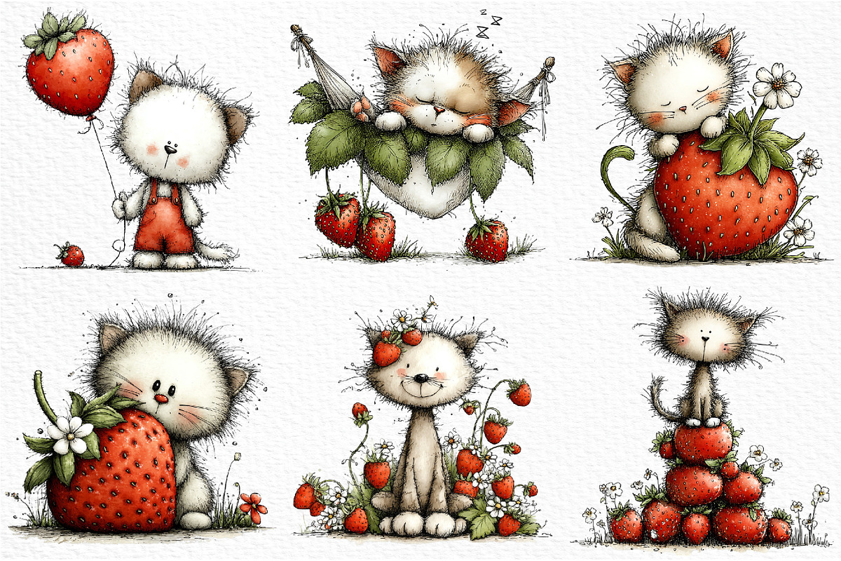 Strawberry Cat PNG Clipart, an Animal Illustration by Craft Nest (Photo 3 of 5)