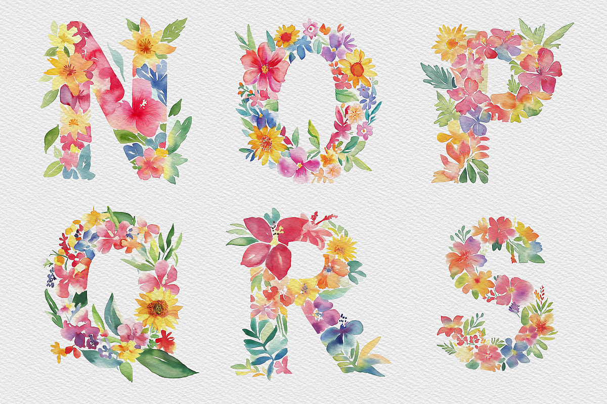 Watercolor Floral Alphabet, an Object Graphic by DesignRocket (Photo 4 of 8)