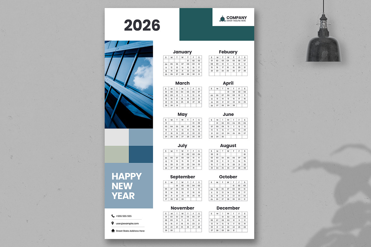 Modern Corporate 2026 Wall Calendar, a Stationery Template by ContestDesign (Photo 1 of 3)