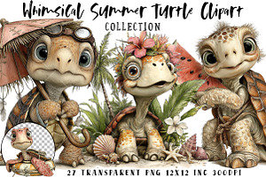 Whimsical Summer Turtle Clipart, an Illustration by OK Design