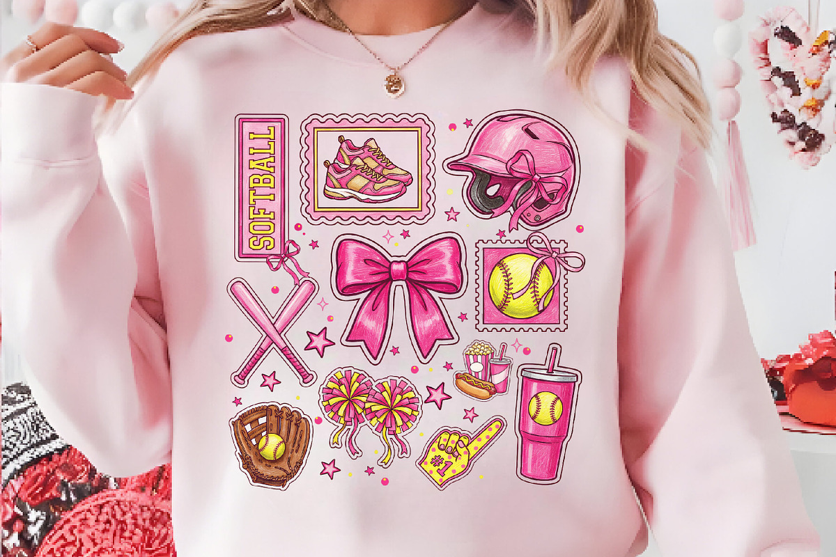 Floral Softball Bow Png, Game Day, an Illustration by CreationArt (Photo 8 of 9)