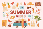 Summer Vibes – Vector Beach Clipart, a Seasonal Illustration by Nadezhda Mikhailova (Thumbnail 1 of 9)