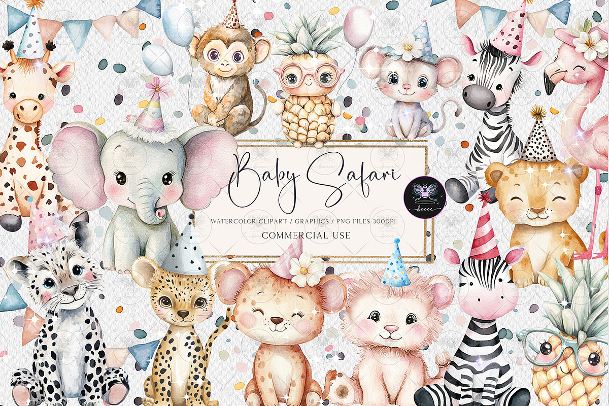 Safari Animals Baby Clipart, an Illustration by BigCakeBee (Photo 1 of 4)