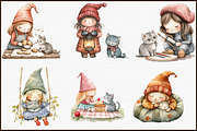 Cute LIttle Girl Gnome and Cat Clipa, an Illustration by Sublimation Artist (Thumbnail 3 of 6)