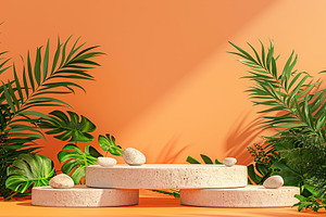 Empty podium for presentation of different goods and items with green nature le, a Background Photo by AlyaAnd