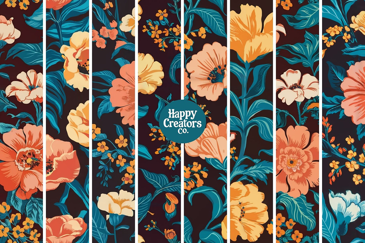 Tango Teal Botanical Digital Papers, a Pattern Graphic by Happy Creators Co. (Photo 2 of 7)