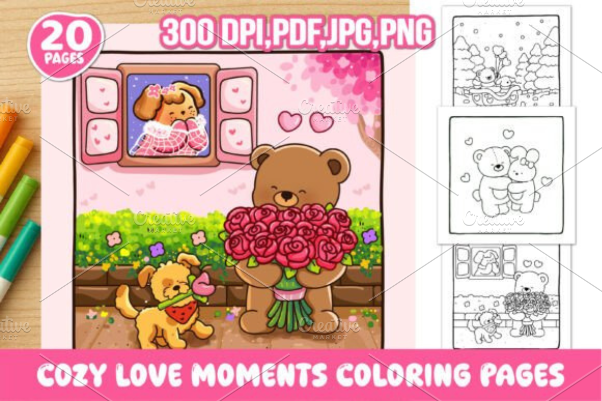Cozy Love Moments Coloring Pages, an Animal Illustration by Ink Gallery (Photo 1 of 5)