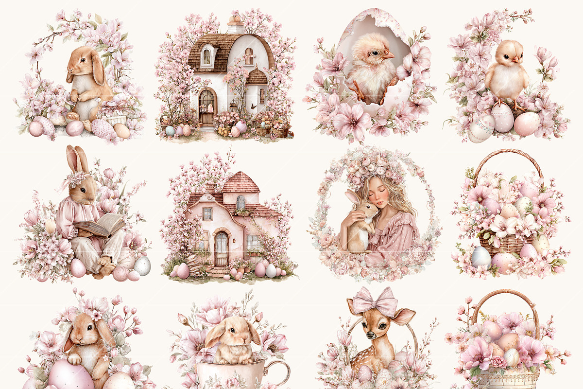 Watercolor Pink Shabby Chic Easter, an Object Illustration by BusyDaydesign (Photo 6 of 9)