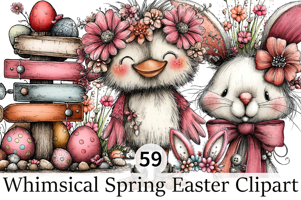 Whimsical Spring Easter Clipart, an Illustration by DreamPrint404 (Photo 1 of 5)