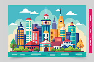 Vibrant cityscape with trees, an Illustration by Tanuart