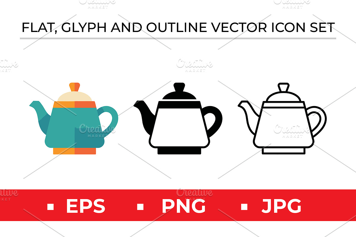 Flat Glyph Outline Teapot Icon Set, an Outline Icon by Artonix (Photo 1 of 2)