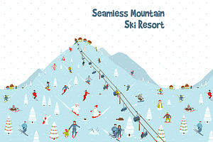 Cartoon Mountains Skyline Ski Resort