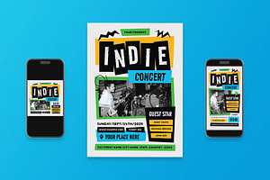White Grunge Indie Concert Flyer Set, a Flyer Template by Aiyari Graphic