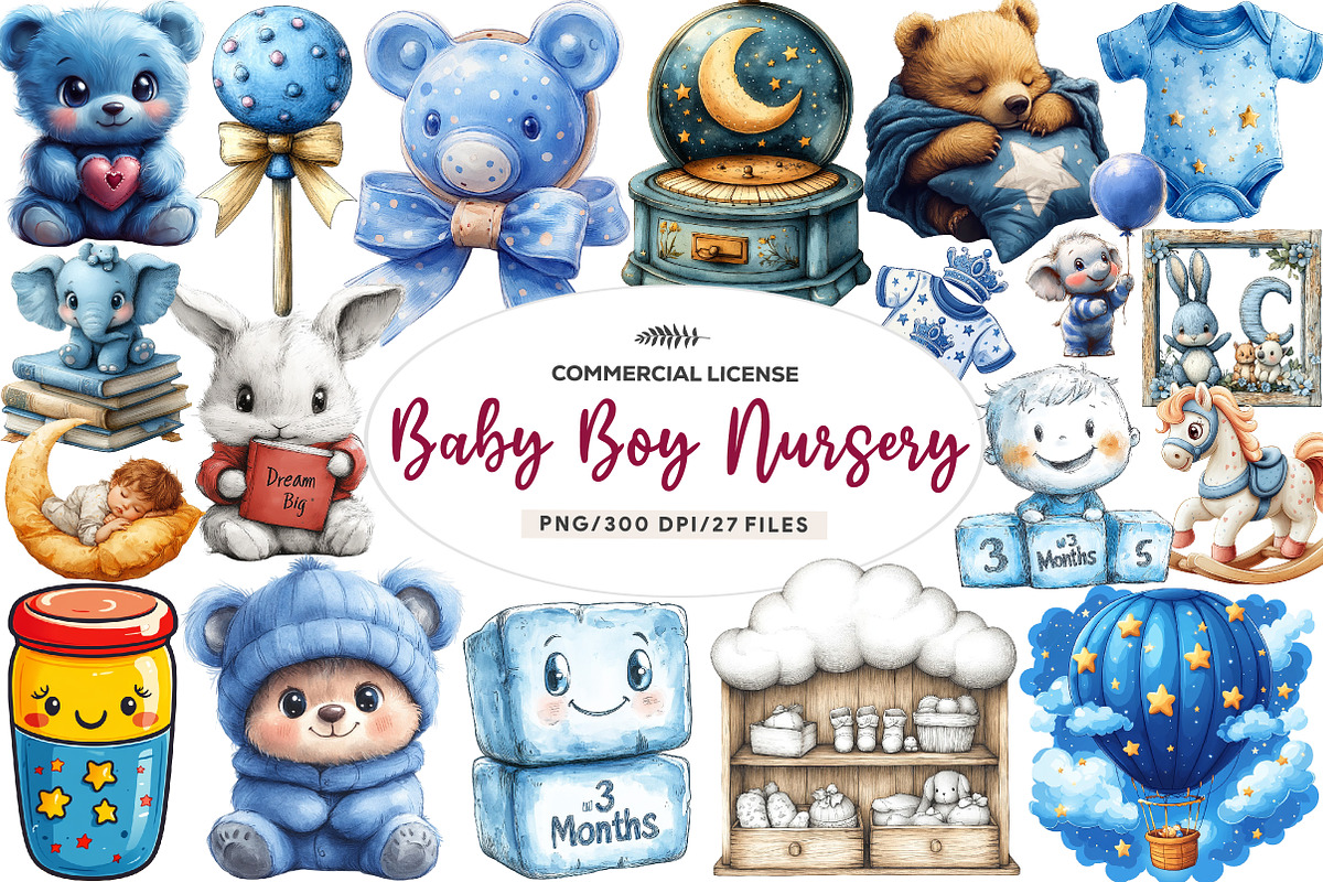 Blue Baby Boy Nursery Clipart, an Illustration by CreationArt (Photo 1 of 9)