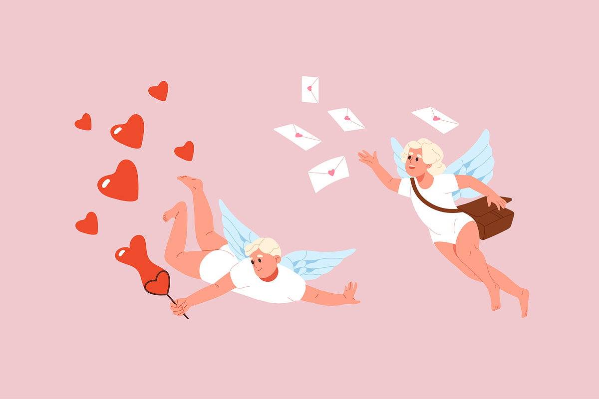 Cupids set, Valentine's Day cards, a Person Illustration by PaperTrident (Photo 4 of 14)