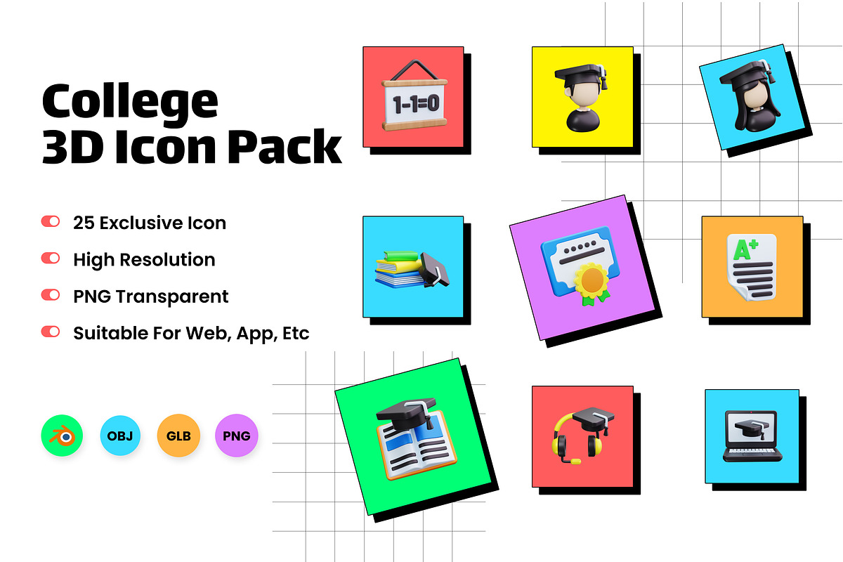 College 3D Icons, an Object 3D Model by HacaStudio (Photo 1 of 4)