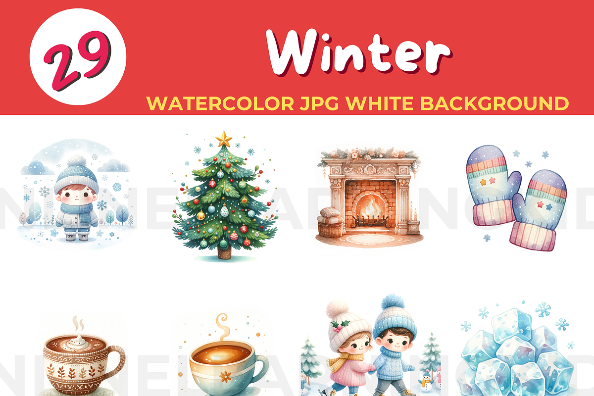 Winter watercolor JPG white backgrou, a Seasonal Illustration by John_Walker (Photo 1 of 3)