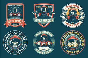 Spaceman Retro Badge Set