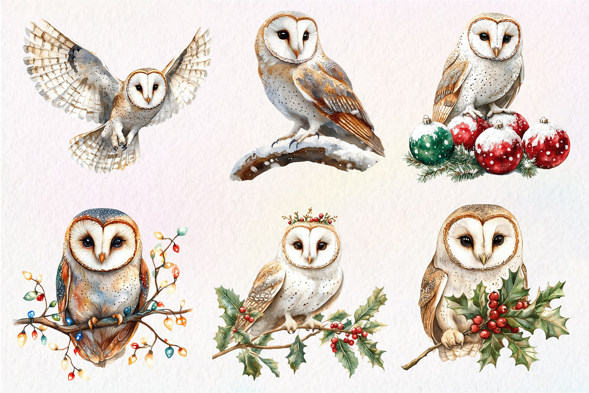 Christmas Barn Owl Clipart, an Illustration by Dream Creation (Photo 3 of 6)
