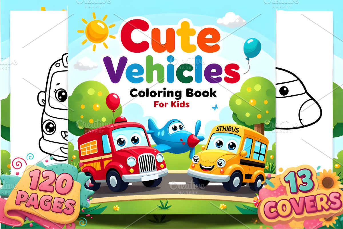 Cute Vehicles Coloring Book for Kids, a Decorative Illustration by Ink Gallery (Photo 1 of 4)