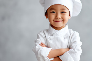 Smiling cute asian child dressed as, a Food & Drink Photo by MistyDay